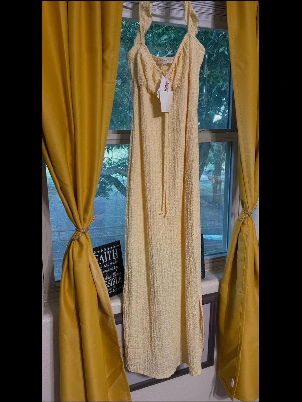 Light Yellow Textured Maxi Dress by (unknown)